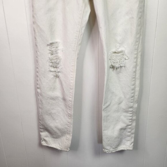Levis 501 Button Fly Jeans Off White Ripped Straight Leg 100% Cotton No Stretch - Picture 7 of 14